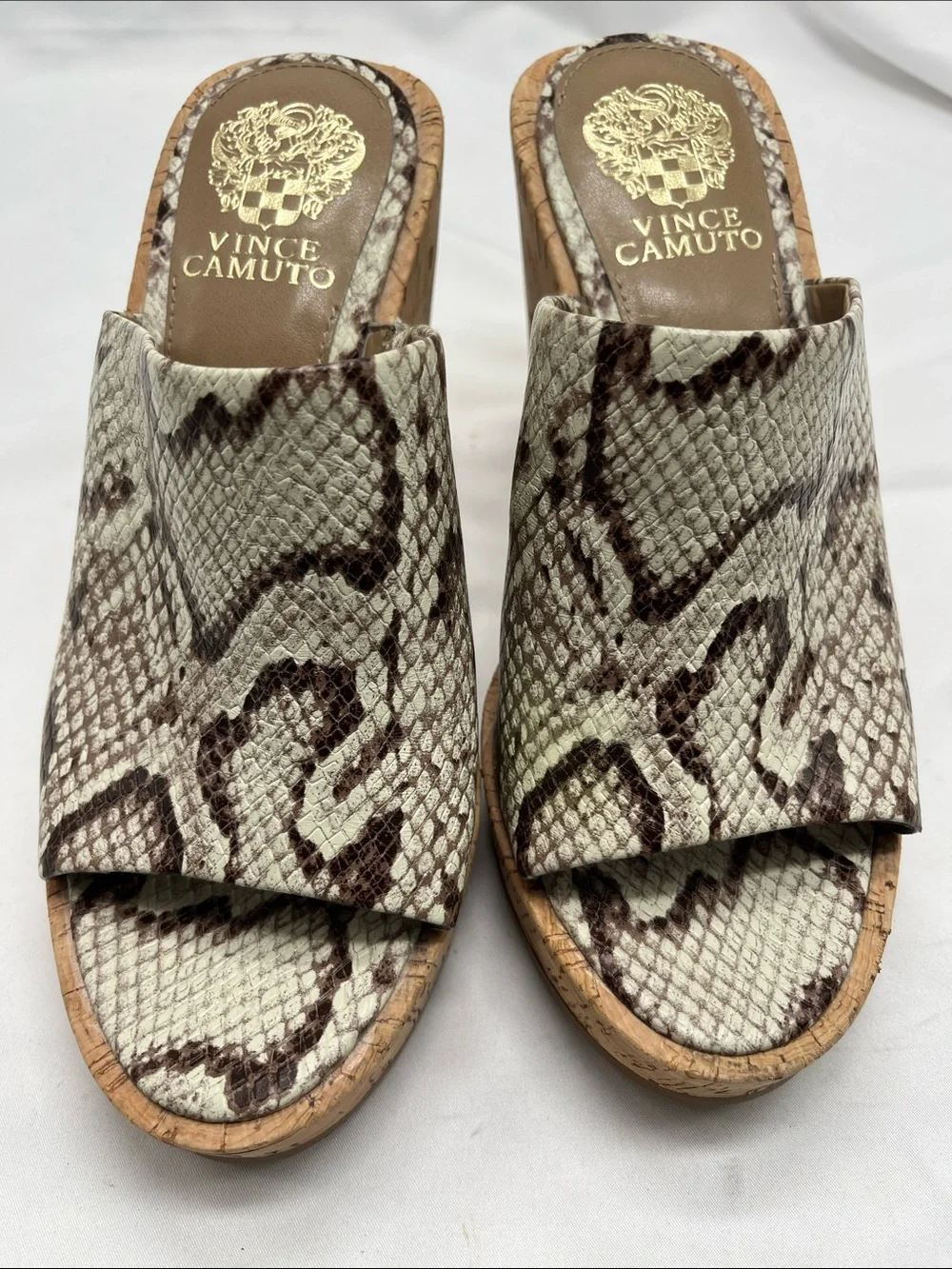 Vince Camuto Chaisen Platform Cork Leather Snakeskin Print Wedges
